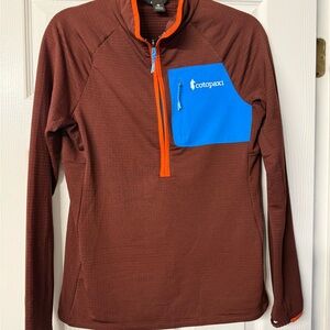 Cotopaxi Fig 1/2 zip Pullover with Blue Pocket and Orange Zipper size sm